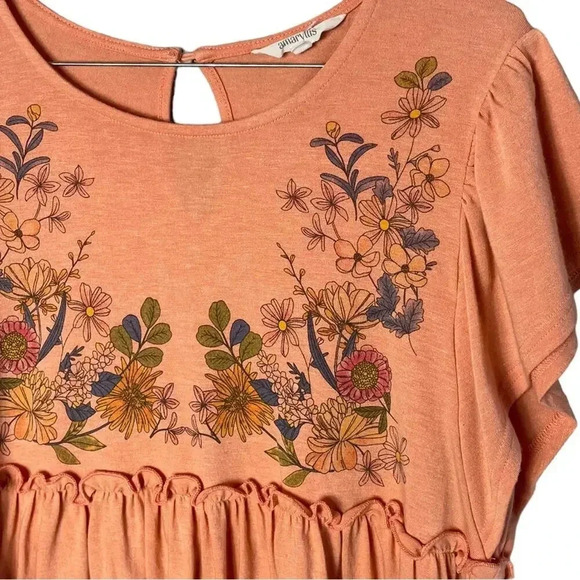 Amaryllis Women’s Size Small Flower Print Baby Doll Top Short Sleeve Orange - Picture 2 of 6
